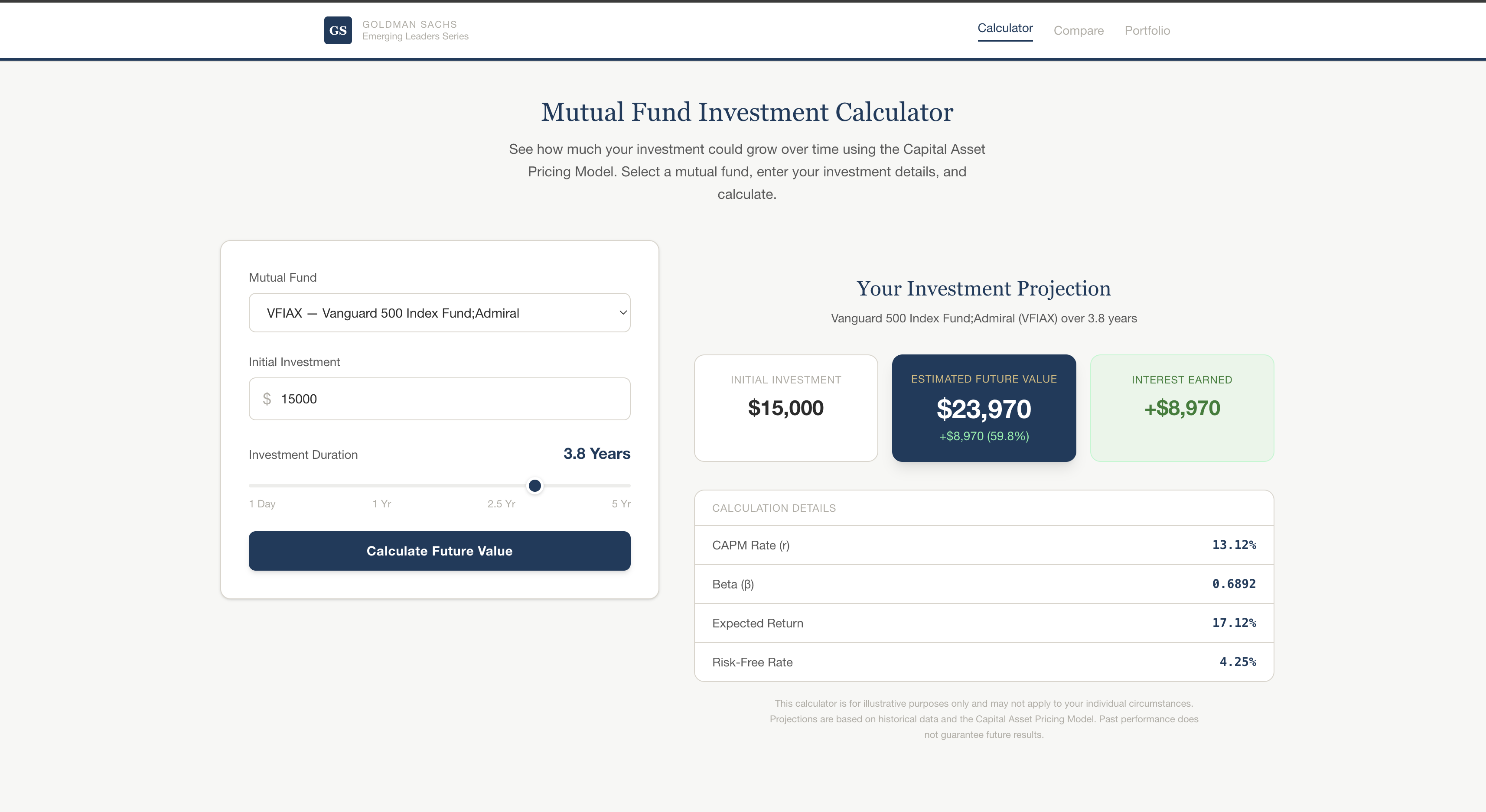 Goldman ELS Calculator screenshot