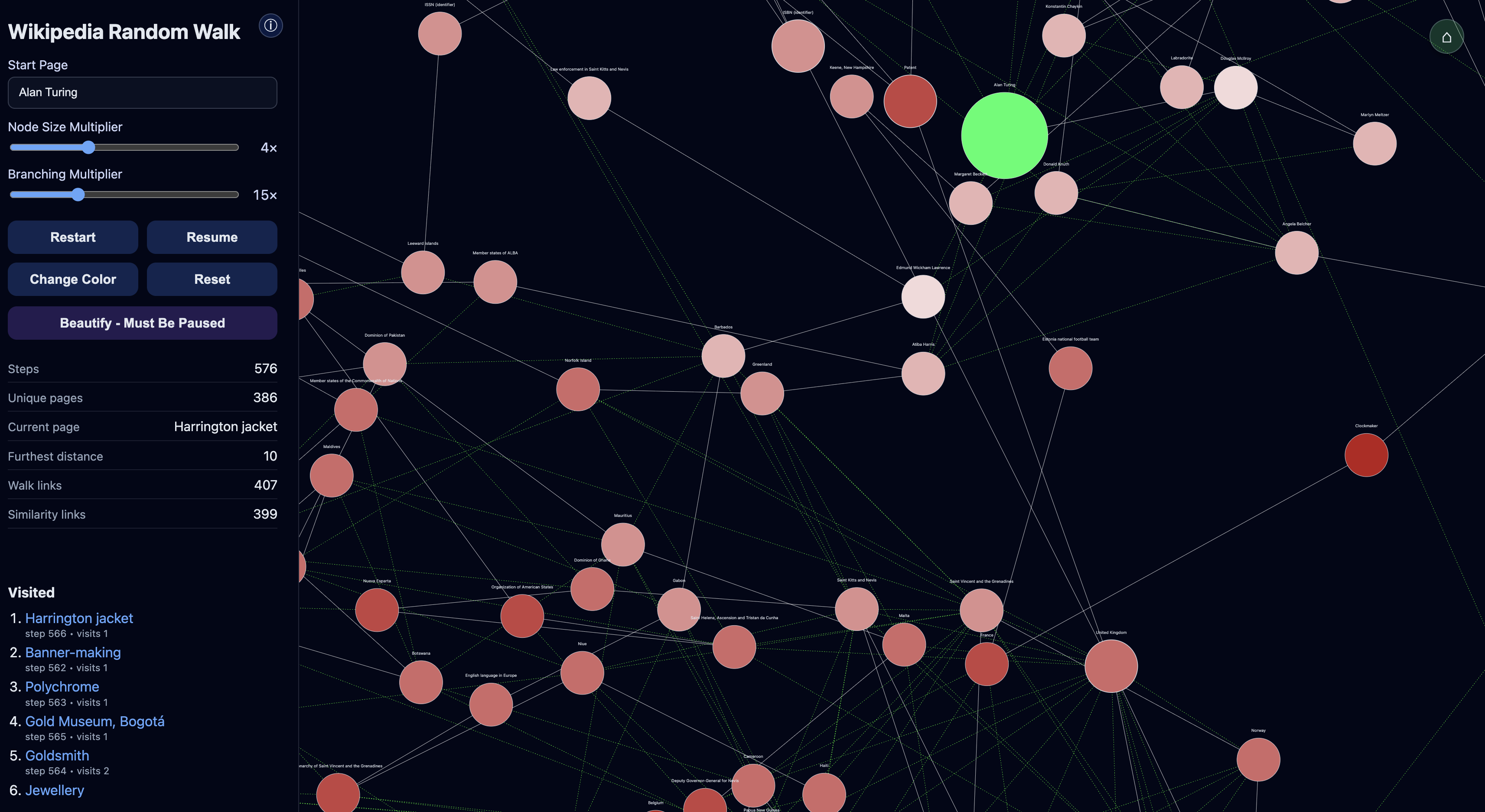 Wikipedia Random Walk screenshot